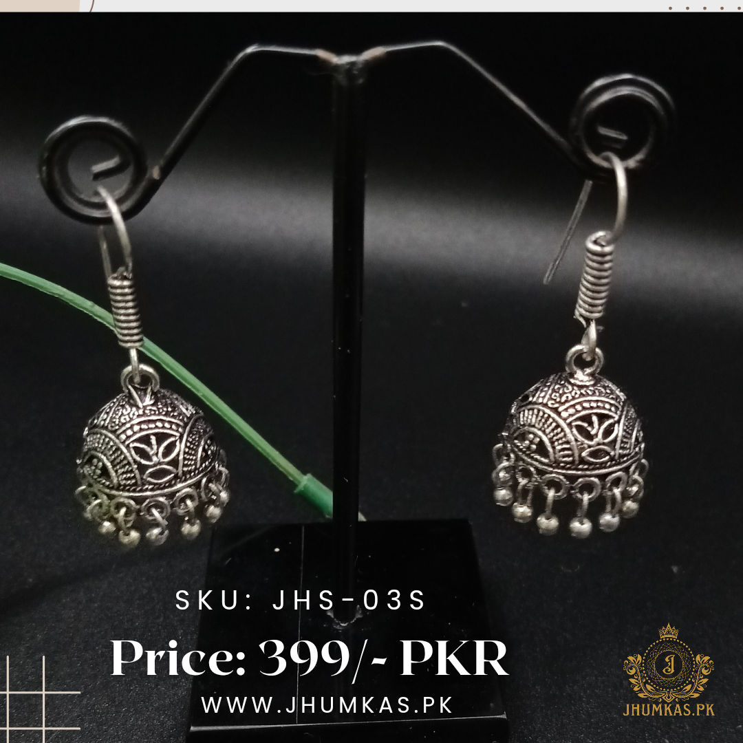 German Silver Jhumki Earrings – Traditional Oxidized