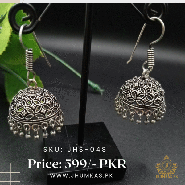 German Silver Jhumki Earrings – Traditional Oxidized Look