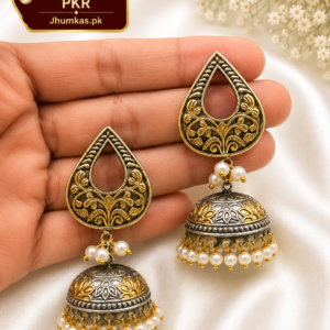 German Silver Jhumki Earrings Dual Tone