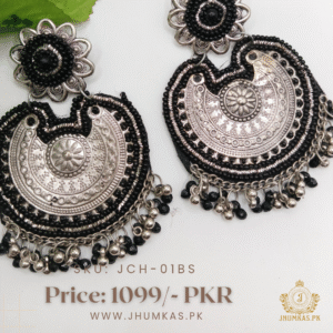 Oxidized Chandbali Earrings with Dabka Work – Elegant Handcrafted Beauty