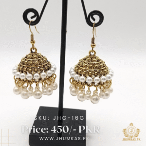 Small Fany Jhumka Earrings With White Beads