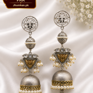 German Silver Jhumki Earrings – Traditional Oxidized