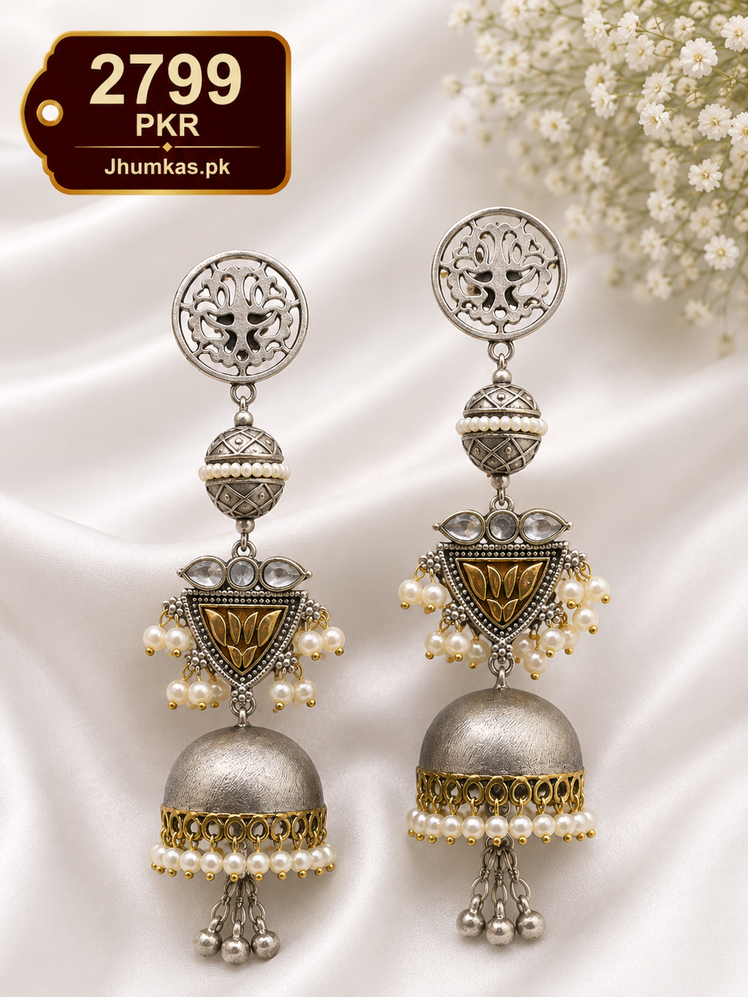 German Silver Jhumki Earrings – Traditional Oxidized