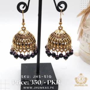 Golden Jhumka Earrings With Black Beeds