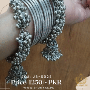 Indian Oxidized Jhumka Karay With Plain Bangles