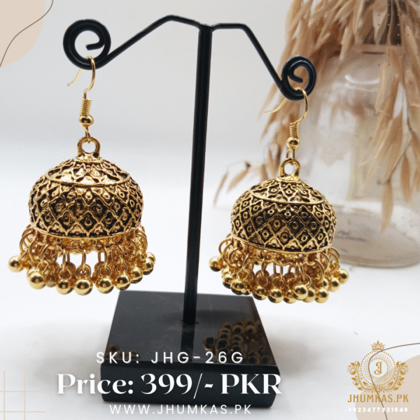 Antique Golden Jhumka Earrings – Traditional Ethnic Jewelry for Women - Image 2