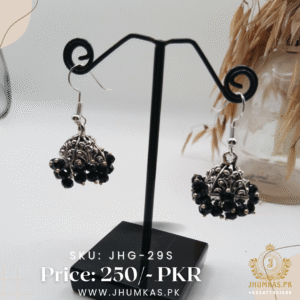 Small Jhumki Earrings with Black Beads – Lightweight Traditional Style