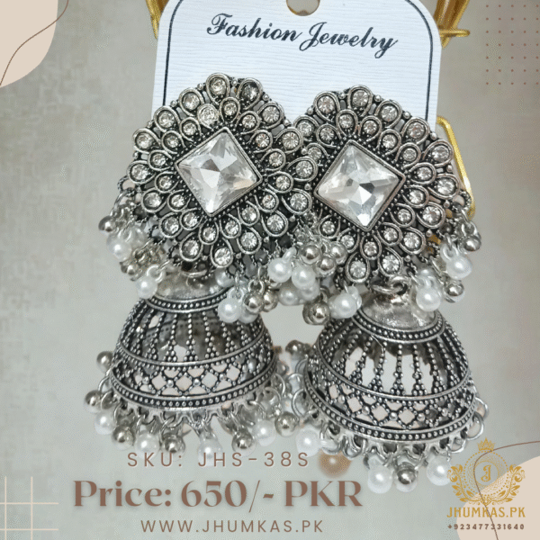 Bridal Wear Silver Jhumka Earrings