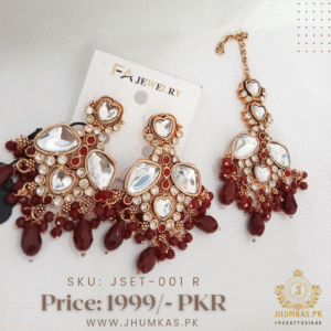 Fancy Kundan Earrings with Teeka Set