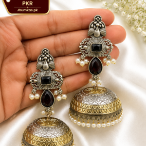 Trendy Dual Tone German Silver Indian Jhumka Earrings