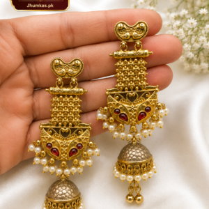 Designer Dual Tone German Silver Indian Jhumka Earrings