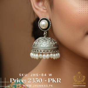 German Silver Indian Jhumka Earrings With White Pearl