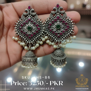 Indian Oxidized Jhumka With Real Stone