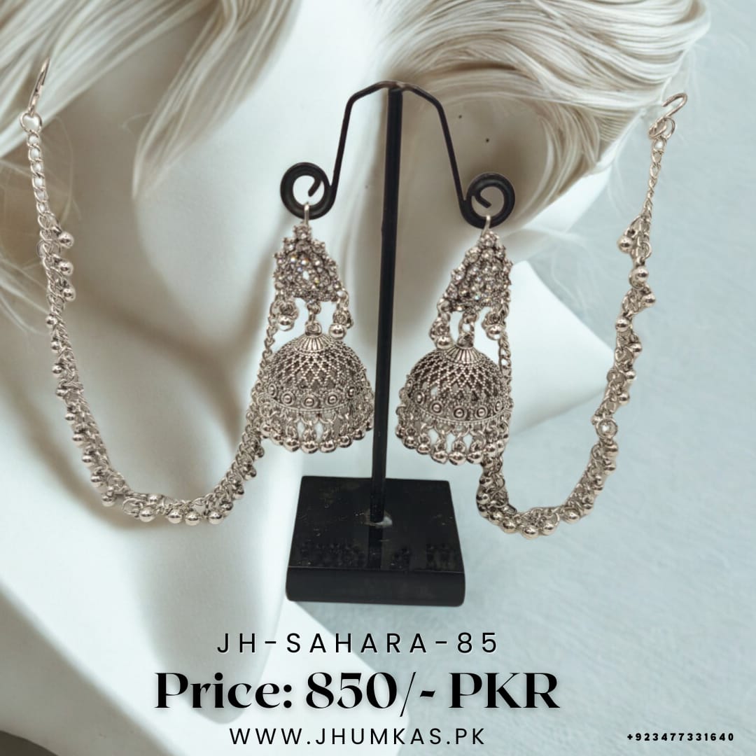 Silver Jhumka Earrings with Chain – Elegant Traditional Jewellery