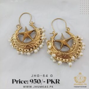 Afghani Star & Crescent Chandbali Earrings with Pearls – Traditional Pakistani Earrings