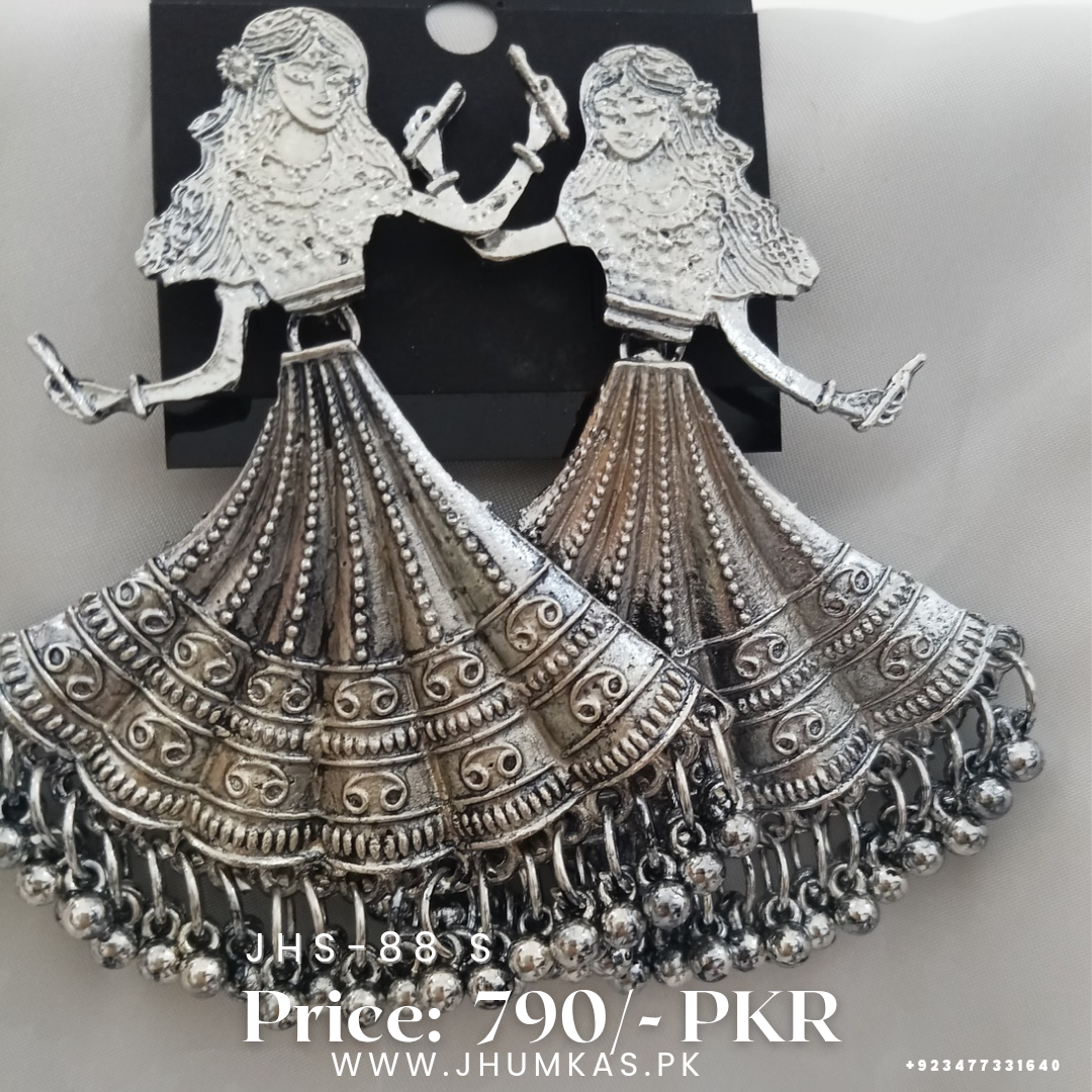 Dancing Girl Oxidized Chandbali Earrings for Women - Image 2