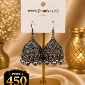 Dome Design Black Jhumka Earrings
