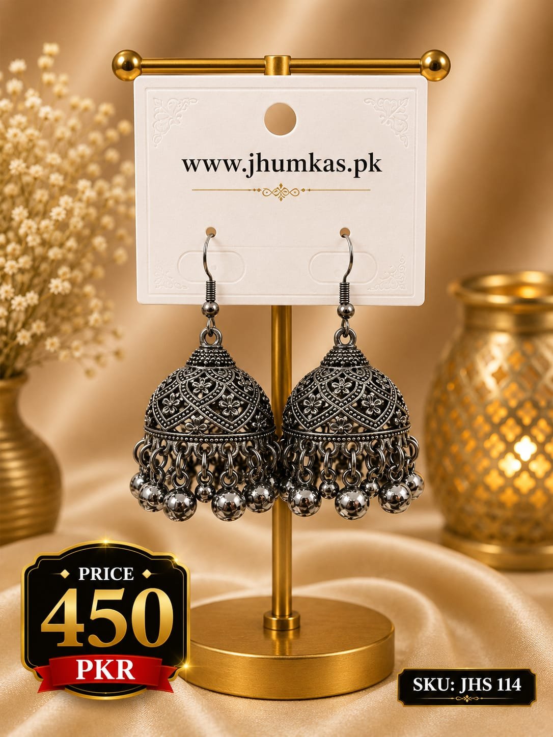 Dome Design Black Jhumka Earrings