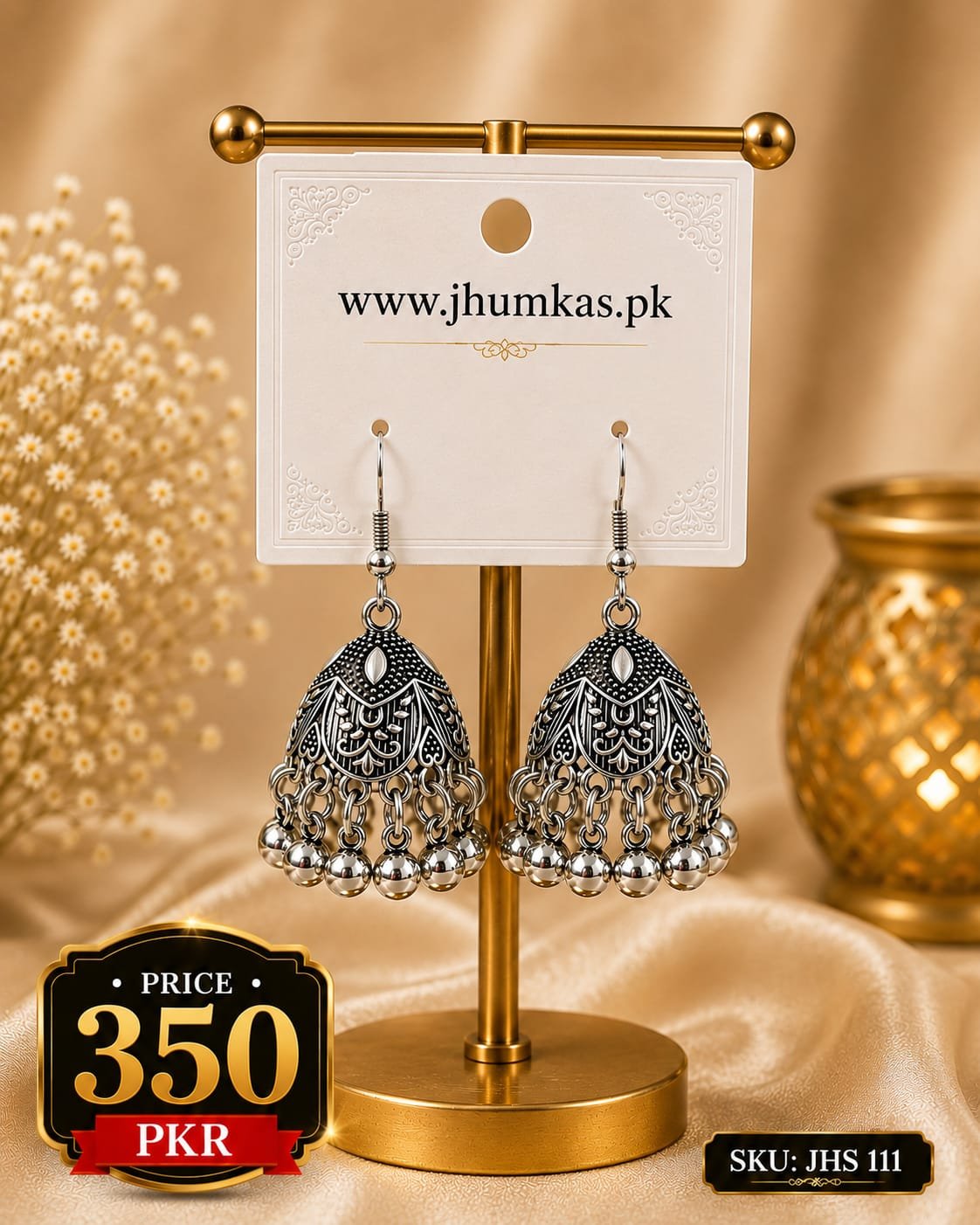 Silver & Golden Small Dome Design Jhumki - Image 2