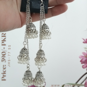 Kashmiri Silver Long Jhumka Earrings with Pearl Tassels