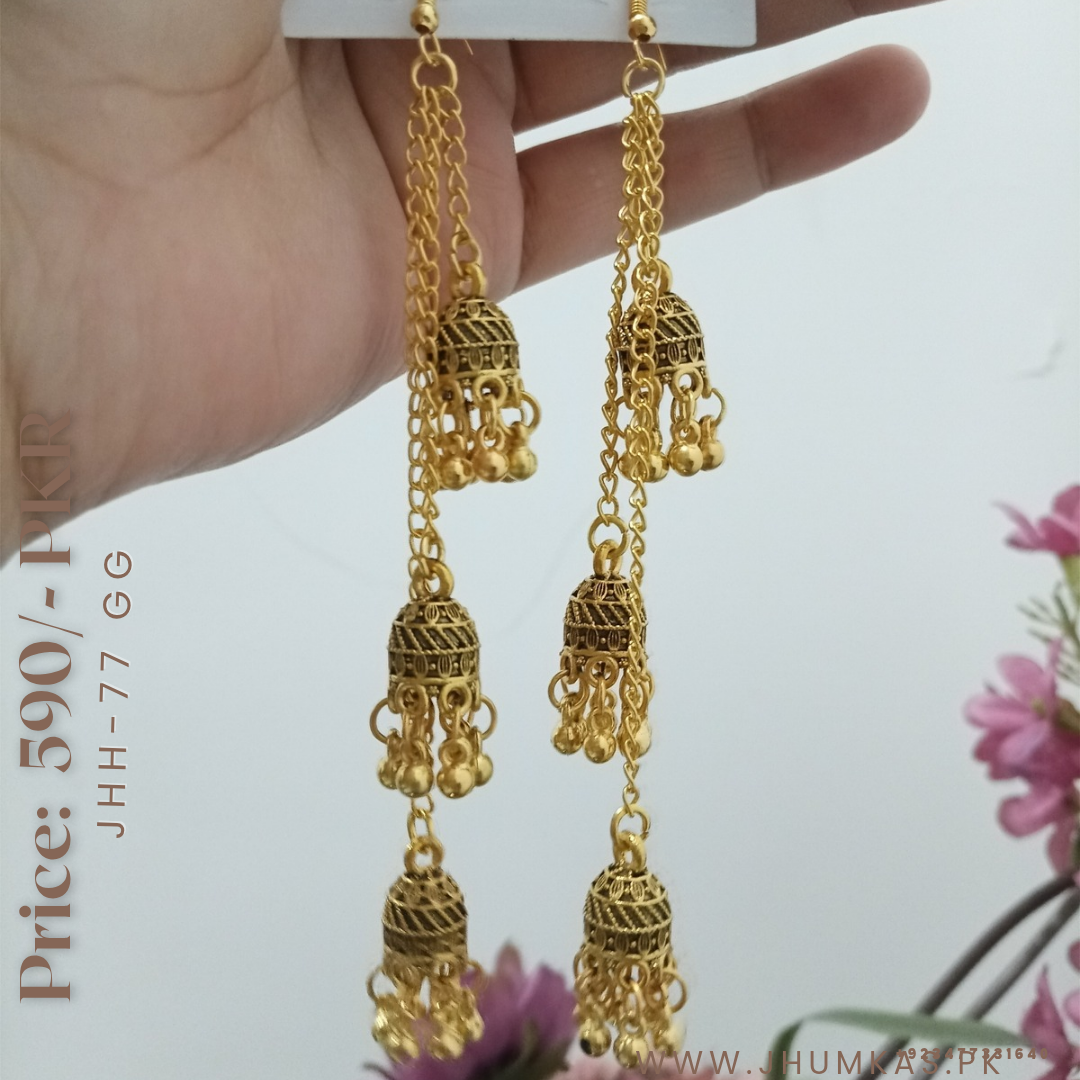 Kashmiri Silver Long Jhumka Earrings with Pearl Tassels - Image 2