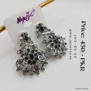 Black Stone Oxidized Chandbali Earrings