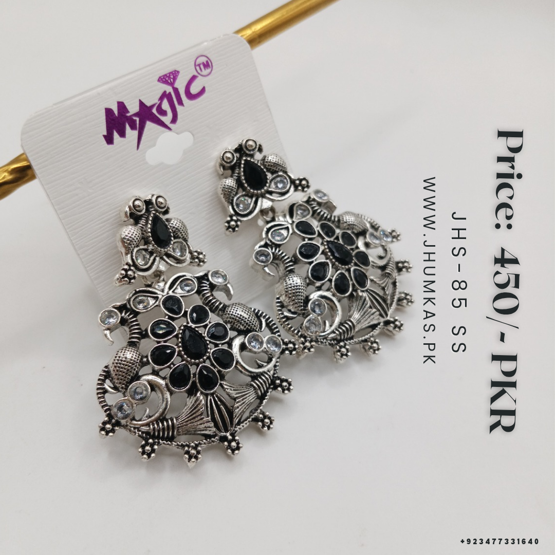 Black Stone Oxidized Chandbali Earrings