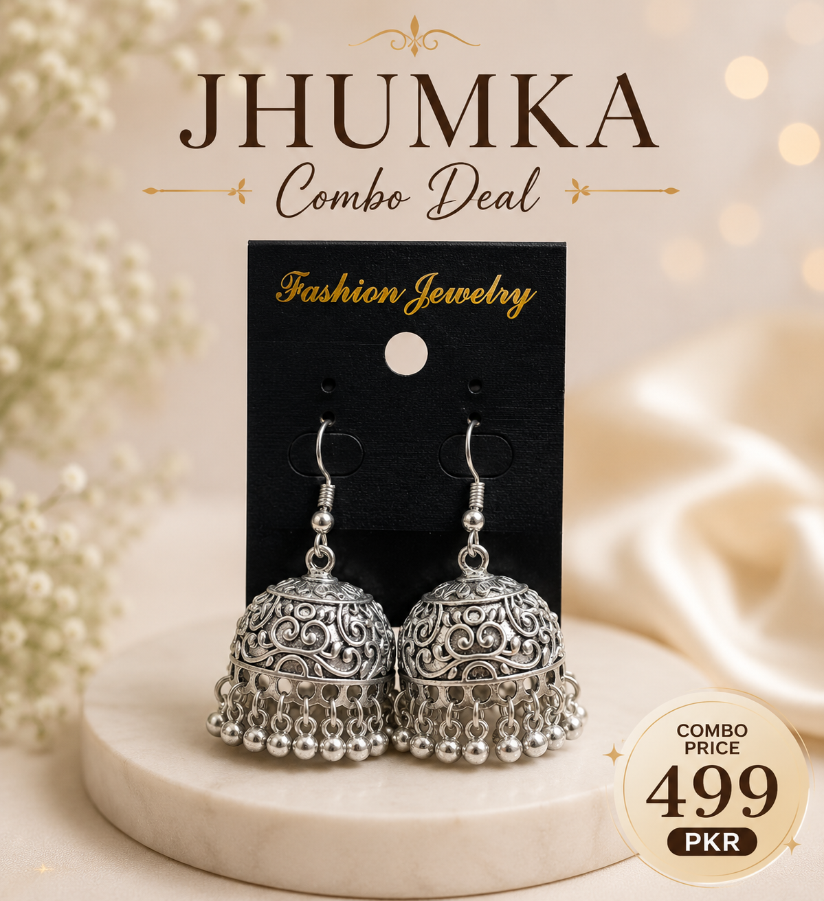 Elegant Oxidized Silver Dome Jhumka Earrings for Women