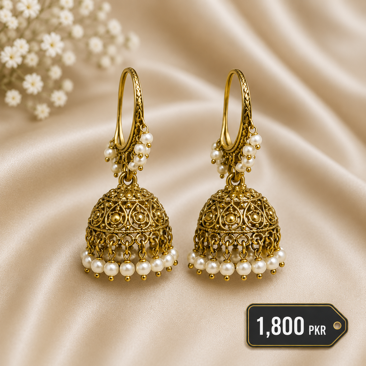 Antique Gold Polki Bali Jhumka Earrings