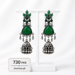Oxidized Silver Jhumka With Stone